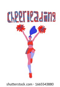 illustration of a cheerleader girl in a tracksuit. Hand-drawn picture in cartoon style. Lettering.