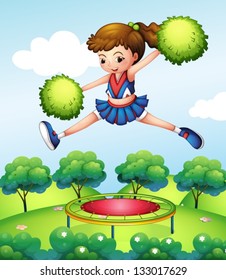 Illustration of a cheerleader with her green pompoms