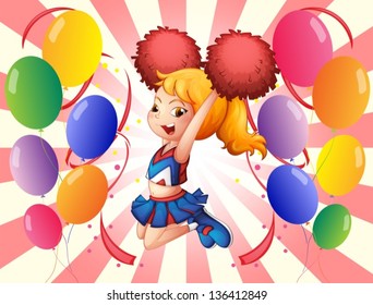 Illustration of a cheerleader with her red pompoms