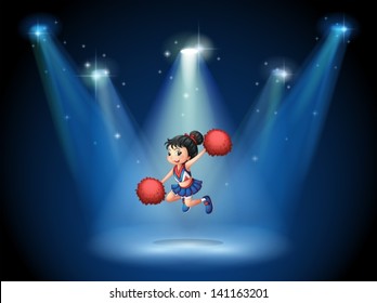 Illustration of a cheerleader jumping in the middle of the stage