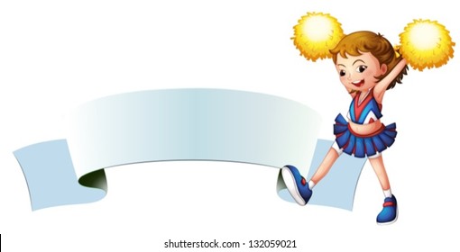Illustration of a cheerleader with yellow pompoms on a white background