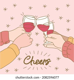 Illustration of a cheers with hands holding wine glasses