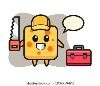 Illustration of cheese character as a woodworker