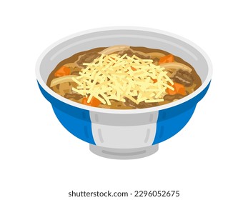 An illustration of cheese curry udon in a bowl.