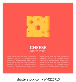 Illustration with cheese and english text, hand drawn icon. Colorful card, food vector. Design background with dairy produce. Decorative backdrop, good for printing