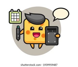 Illustration of cheese mascot as a graphic designer