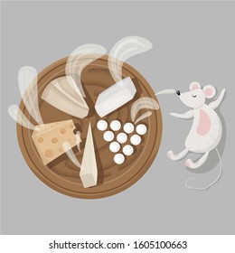 Illustration with cheese plate and mouse