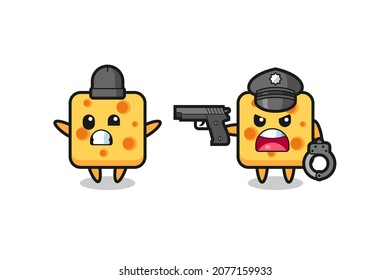 illustration of cheese robber with hands up pose caught by police , cute style design for t shirt, sticker, logo element
