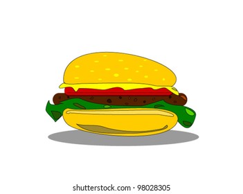 illustration of cheeseburger with lettuce tomato and beef patty
