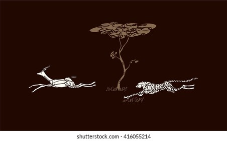 illustration of the cheetah and antelope in the African savannah