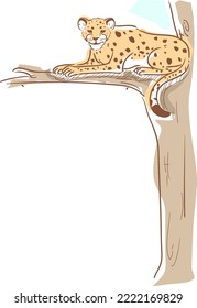 Illustration of Cheetah Lying on Tree Branch Border Design