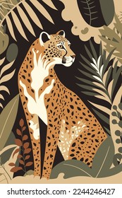 illustration of cheetah wild animal flat vector style background for wall art print poster banner and cover