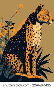 illustration of cheetah wild animal flat vector style background for wall art print poster banner and cover