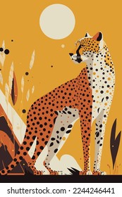 illustration of cheetah wild animal flat vector style background for wall art print poster banner and cover