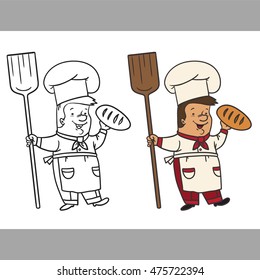 Illustration of chef baker with fresh bread. Linear and color option.