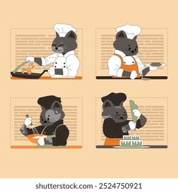 Illustration von Küchenchef Katzen Kochen 