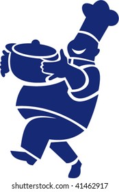 illustration of a chef cook carrying and serving a pot of food