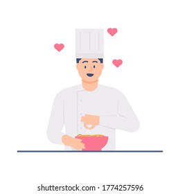 illustration of a chef or cook is giving seasonings to his cooking. flat design. can be used for elements, landing pages, UI, websites