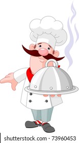 Illustration of chef cook and plate