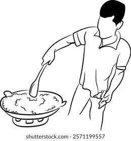 Illustration of a chef cooking fried rice