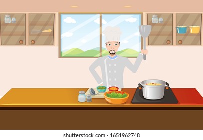 Illustration of chef cooking in the kitchen