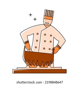 illustration of a chef cooking seafood using a flat design outline style