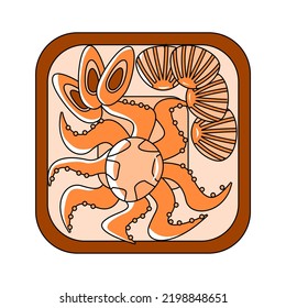 illustration of a chef cooking seafood using a flat design outline style