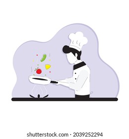 illustration Chef is cooking. Simple drawing with less color. Separate background layers. vector eps 10
