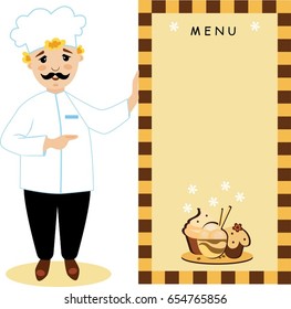 illustration of a chef with the dessert menu