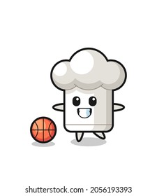 Illustration of chef hat cartoon is playing basketball , cute style design for t shirt, sticker, logo element