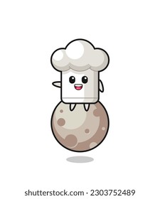illustration of chef hat cartoon sitting on the moon , cute style design for t shirt, sticker, logo element
