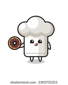 illustration of an chef hat character eating a doughnut , cute style design for t shirt, sticker, logo element