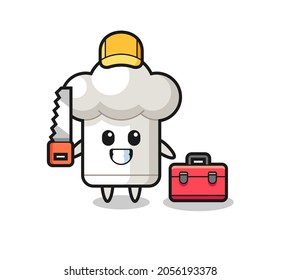 Illustration of chef hat character as a woodworker , cute style design for t shirt, sticker, logo element