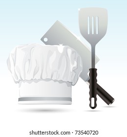 illustration of chef hat with cooking knife and spatula