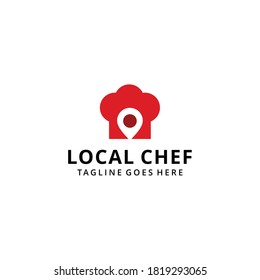 Illustration chef hat restaurant food with pin location logo design