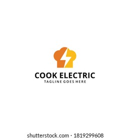 Illustration chef hat restaurant food with electric sign bolt logo design