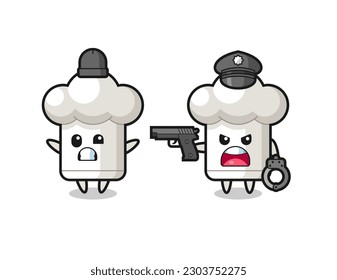 illustration of chef hat robber with hands up pose caught by police , cute style design for t shirt, sticker, logo element