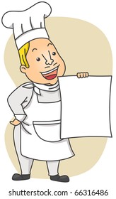 Illustration of a Chef Holding a Blank Menu