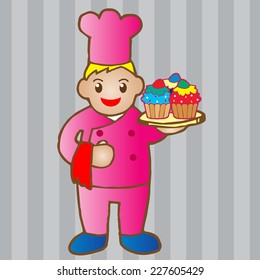 Illustration of chef holding a cupcake