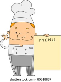 Illustration of a Chef Holding a Menu