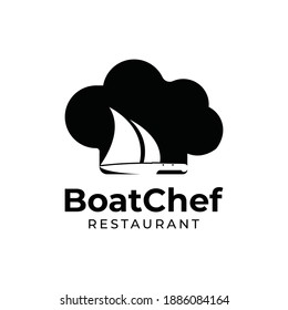 illustration of chef knife and boat logo design inspiration