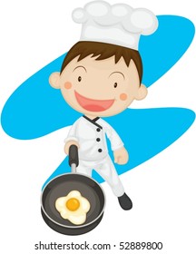 Illustration of a chef making omlet on a white background