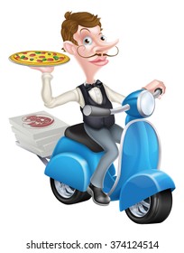An Illustration of a Chef on Scooter Moped Delivering Pita Kebab