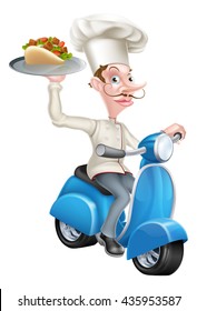 An Illustration of a Chef on Scooter Moped Delivering Gyro Kebab