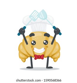 illustration of cheff croissant mascot 