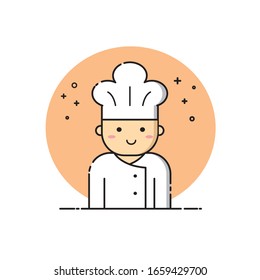 
Illustration of a chef's character in a cute style. Flat vector design. Suitable for icons, logos, symbols, web pages, etc.