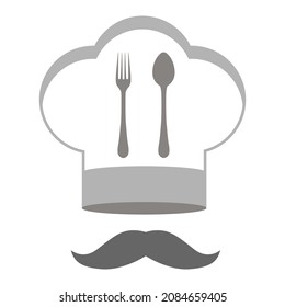 Illustration of a chef's hat with a fork and spoon on a white background