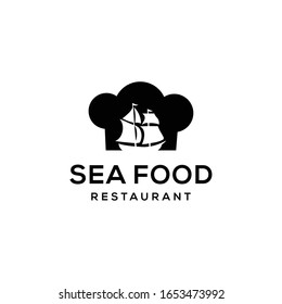Illustration chef's hat with sail boat sign abstract modern logo 