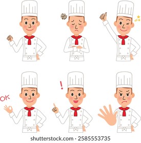 Illustration of a chef's upper body in various poses