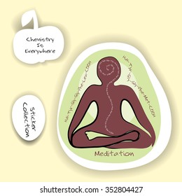 Illustration with chemical interpretation of the meditation and chemical formulas of the endorfins. The sticker design for your project